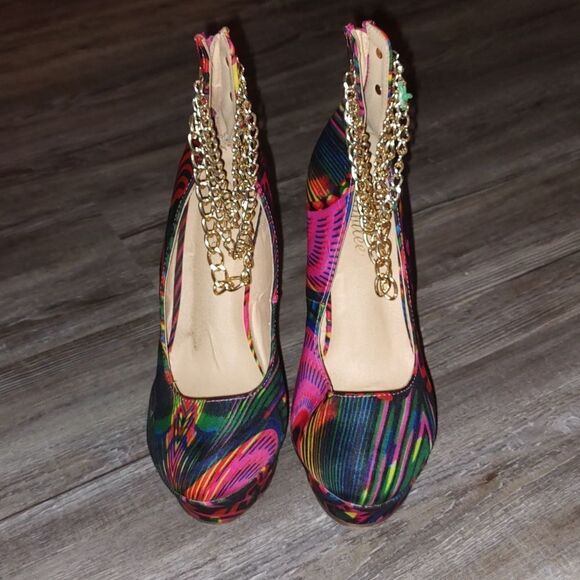 Jubilee multicolor platform wedges chain ankle  straps  Sz 9 - Picture 2 of 8